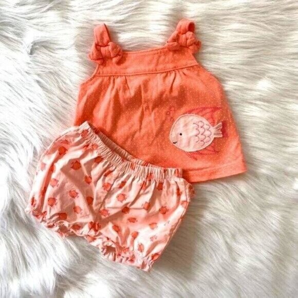 Child Of Mine Baby Girls Set 0 to 3 Months Pink Peach Tank Top Bloomer Shorts - Picture 1 of 6